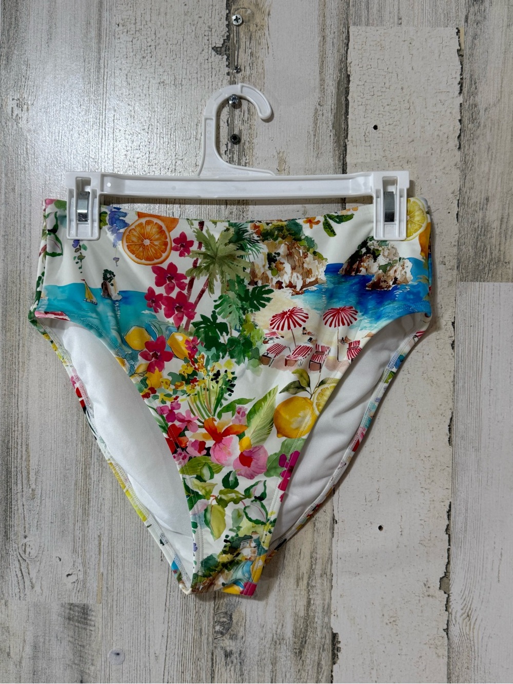 Shade & Shore Tropical Beach 🏖️ Light Blue White Floral High Waist Bikini Bottom